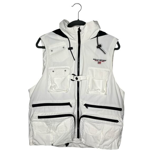 Polo Sport Ralph Lauren Utility Gilet Vest Men's M White Recycled Nylon Hooded